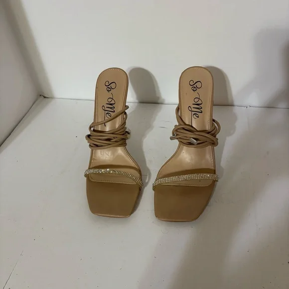 So Me Beige Strappy Heels with Rhinestones - Picture 4 of 7